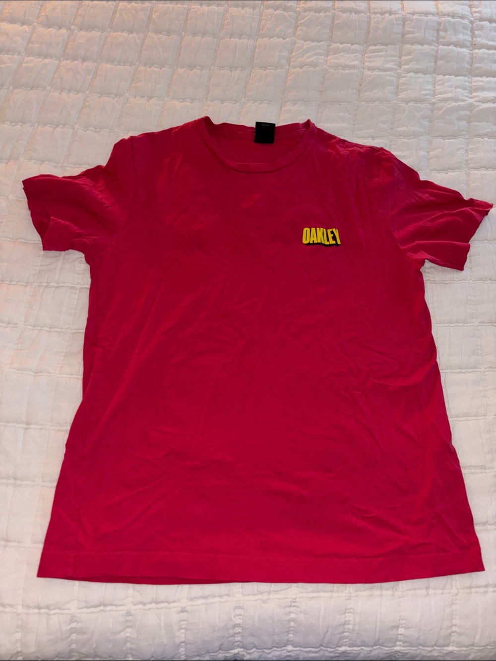 Oakley Men's Bright Pink Tee with Yellow Logo